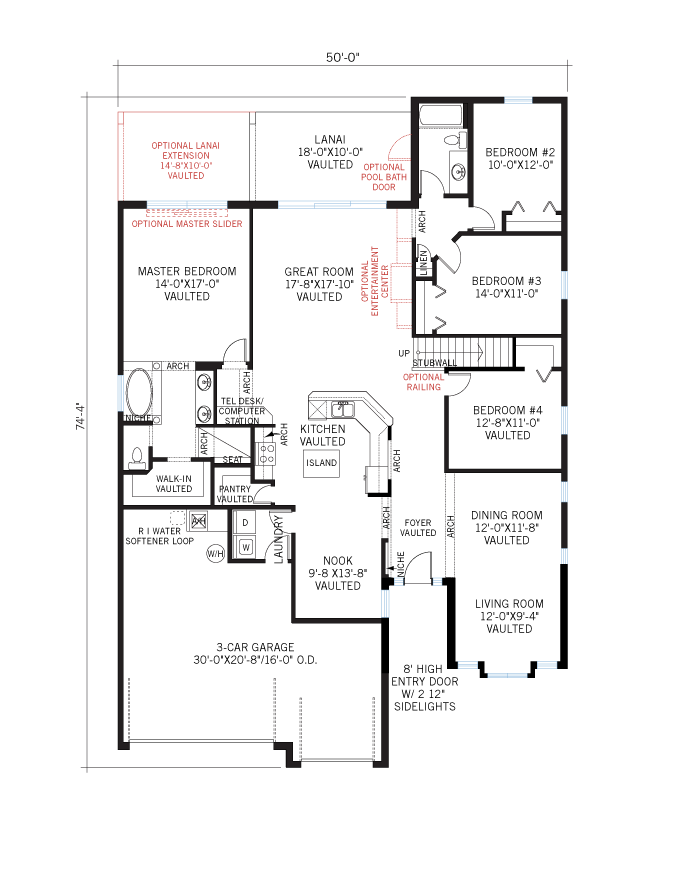 Base floorplan of Kingfisher 2 - Elevation C - 2,987 sqft, 4 Bedroom, 2 Bathroom - Cardel Homes Tampa