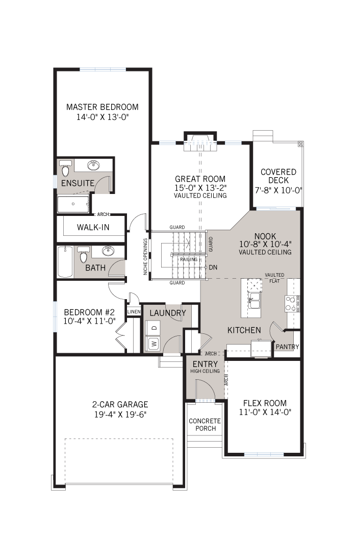 Base floorplan of Larmona - A2 Modern Urban - 1,566 sqft, 2 Bedroom, 2 Bathroom - Cardel Homes Ottawa