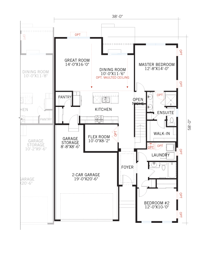 Base floorplan of Willow - Elevation A - 1,537 sqft, 2 Bedroom, 2 Bathroom - Cardel Homes Denver