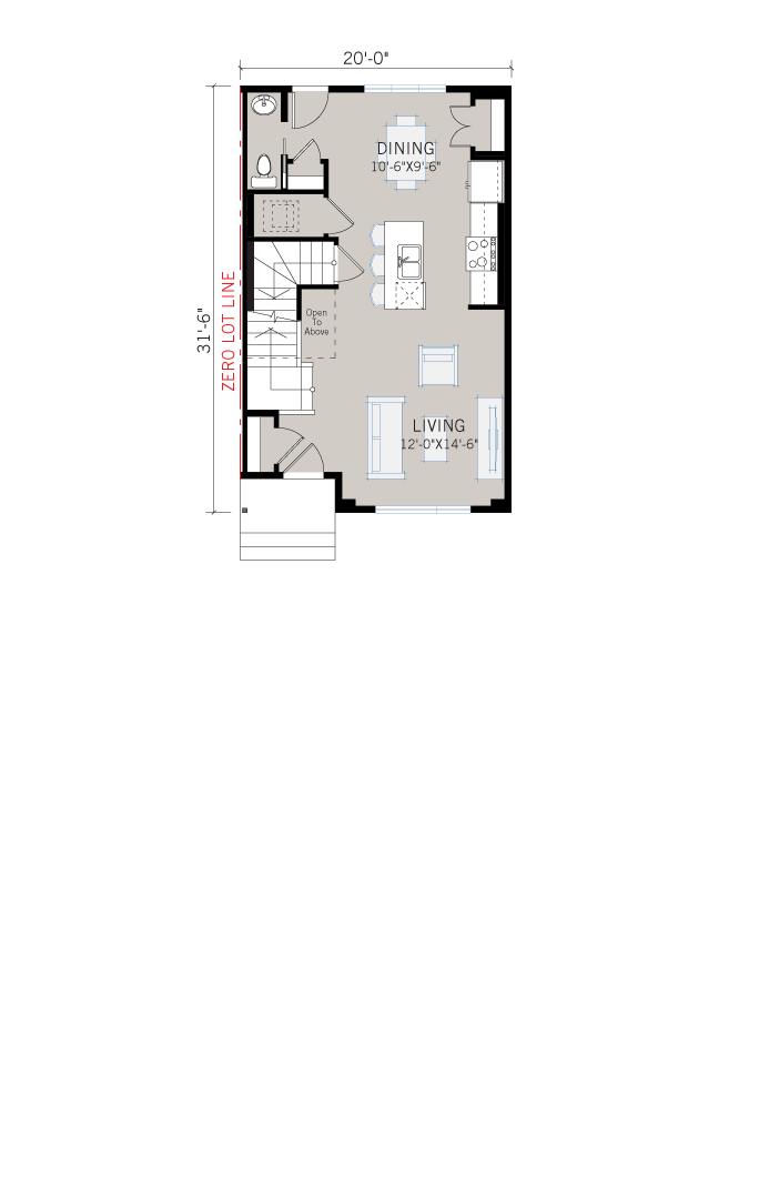 Base floorplan of Soho 1 SF - Modern Prairie F1 - 1,233 sqft, 3 Bedroom, 2.5 Bathroom - Cardel Homes Calgary