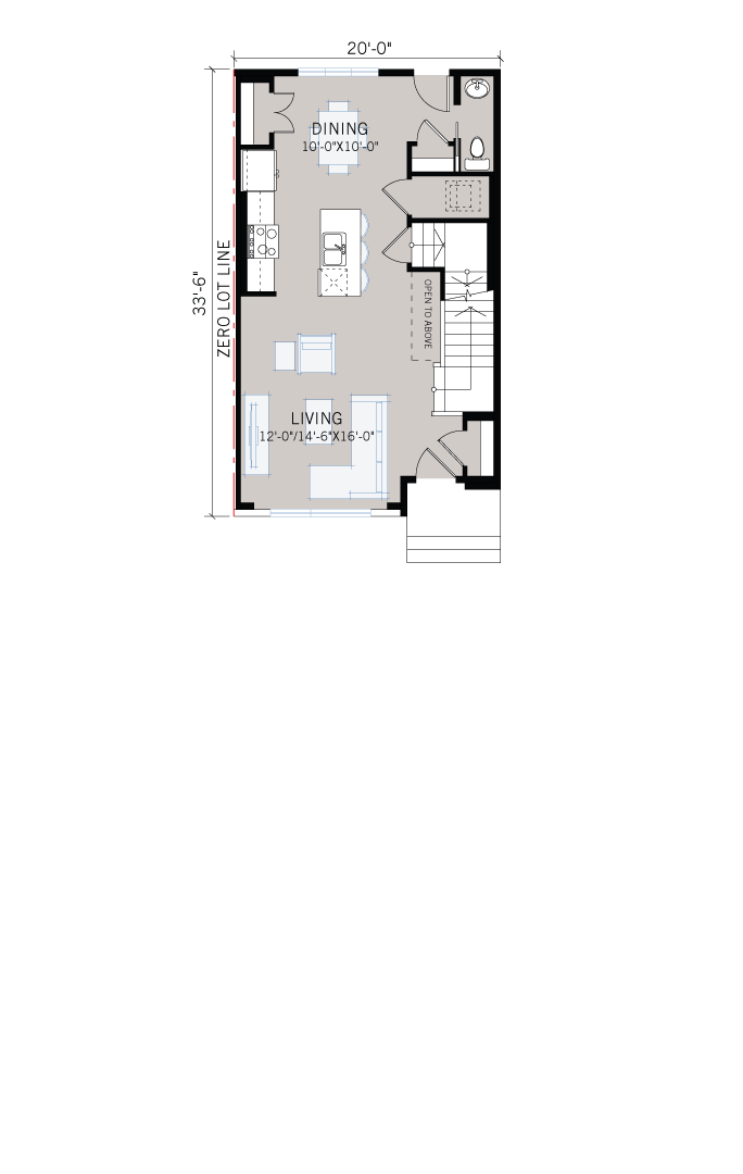 Base floorplan of Soho 4 SF - Modern Prairie F1 - 1,309 sqft, 3 Bedroom, 2.5 Bathroom - Cardel Homes Calgary