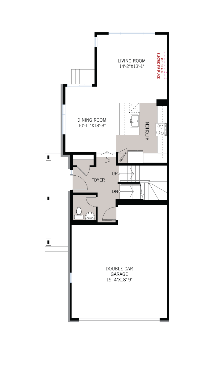 Base floorplan of Wren - Elevation B1/Scheme 2 - 2,153 sqft, 3 Bedroom, 2.5 Bathroom - Cardel Homes Ottawa