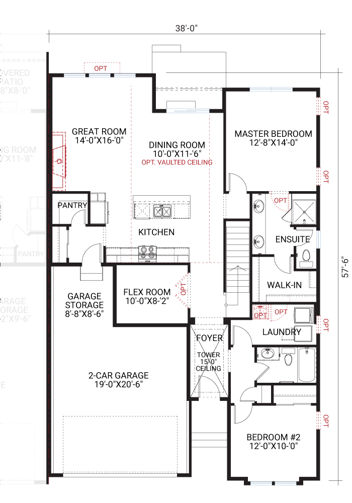 Base floorplan of WILLOW - DC - Elev D - 1,537 sqft, 2 Bedroom, 2 Bathroom - Cardel Homes Denver