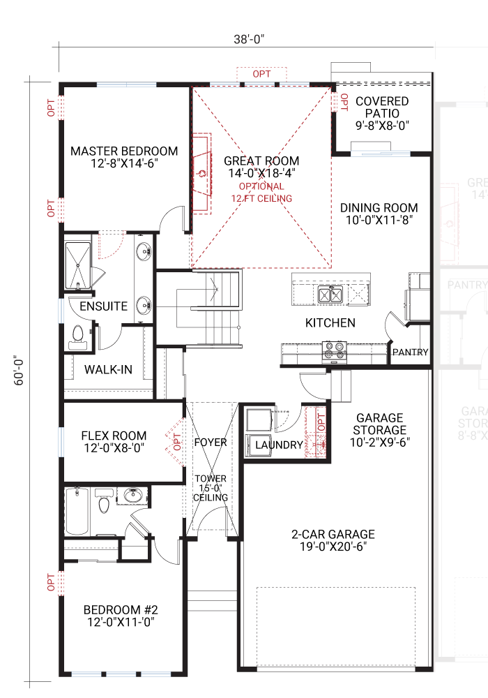 Base floorplan of PONDEROSA-D - 1,618 sqft, 2-4 Bedroom, 2-3 Bathroom - Cardel Homes Denver