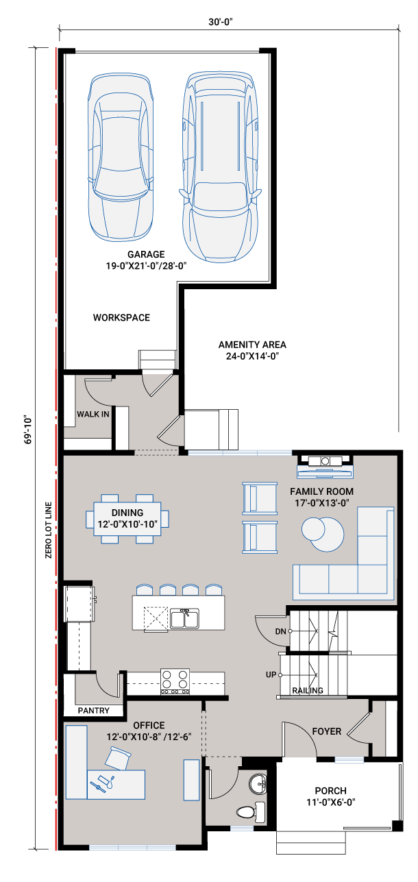 Base floorplan of Rundle - AP2 Modern Prairie - 2,056 sqft, 3 Bedroom, 2.5 Bathroom - Cardel Homes Calgary