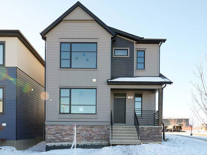 New Calgary Single Family Home Quick Possession Pinnacle 2 in Alpine Park, located at 75 Bluerock Ave SW Built By Cardel Homes 