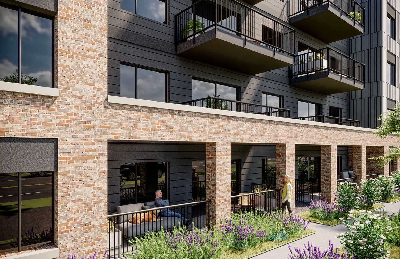 Covered patio balcony design at Metro One condos