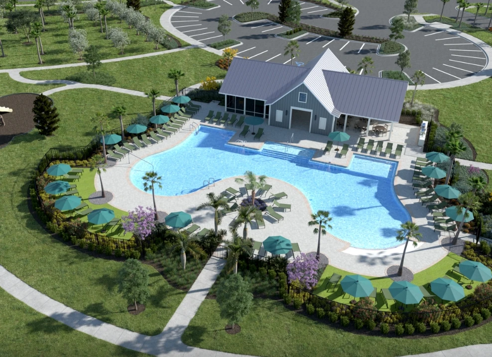 aerial view resort swimming pool clubhouse