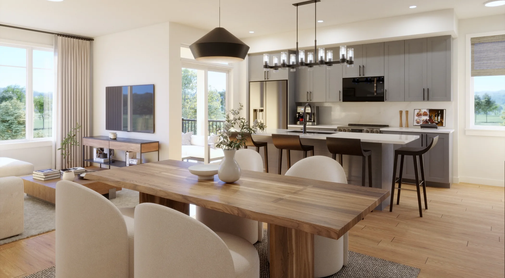 Sapphire 2 Terrace Town - dining area with a live-edge table and open kitchen